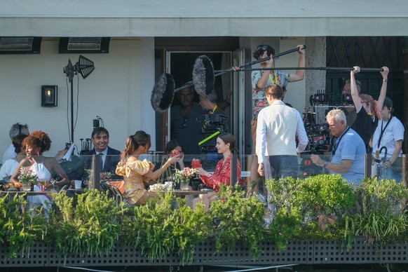 VENICE, ITALY - AUGUST 15: Lily Collins is seen filming on the set of &quot;Emily In Paris&quot; on August 15, 2025 in Venice, Italy. (Photo by Stefano Mazzola/GC Images)