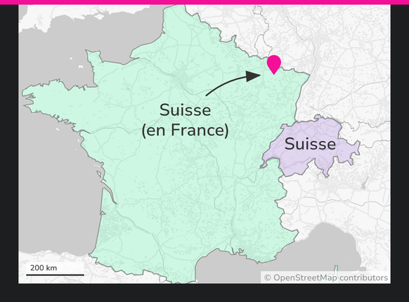 Le village de Suisse en France: la carte.