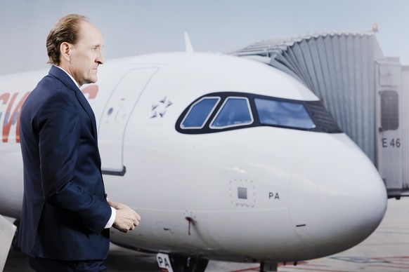 Swiss International Air Lines CEO Dieter Vranckx attends a press conference announcing the airlines&#039;s 2021 full year results in Zurich Kloten, Switzerland, on Thursday. March 3, 2022. (KEYSTONE/M ...