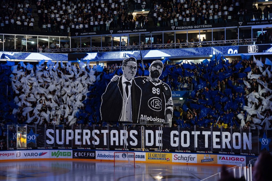 Switzerland: National League 2025/26, Fribourg-Gotteron vs HC Ambri-Piotta - BCF Arena, Fribourg: Honouring Andrei Bykov as a retired player *** Switzerland National League 2025 26, Fribourg Gotteron  ...