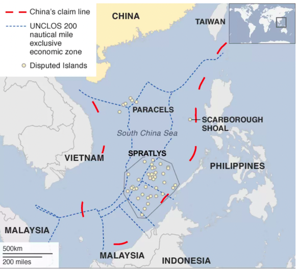 La Chine revendique la zone marquée en rouge.