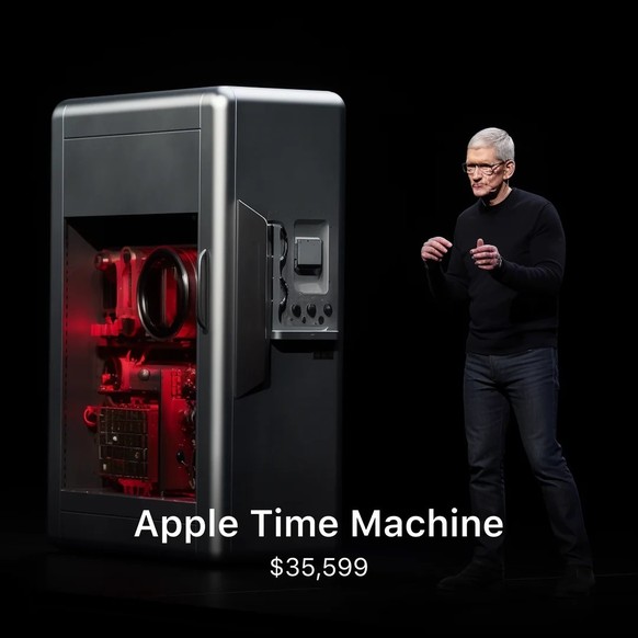 Fake-Apple-Produkt, mit falschem Tim Cook, KI-generiert. (Juni 2023)