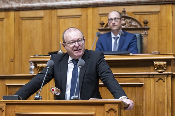 Jean-Luc Addor, SVP-VS, spricht zur Grossen Kammer, an der Fruehjahrssession der Eidgenoessischen Raete, am Mittwoch, 2. Maerz 2022 im Nationalrat in Bern. (KEYSTONE/Alessandro della Valle)