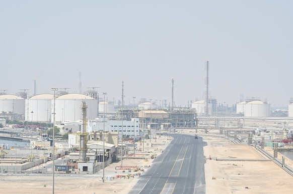 Ras Laffan Industrial Zone On 26 august 2022. General view of Ras Laffan industrial zone in Qatar. Ras Laffan is the world s biggest artificial harbor where most the qatarian gas industry is located.  ...