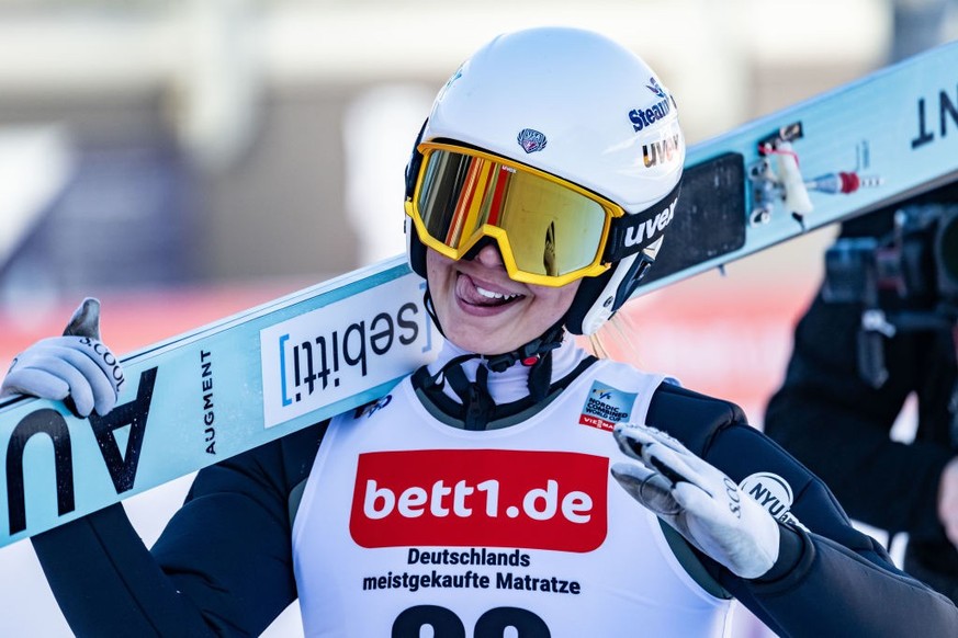 OBERSTDORF, GERMANY - JANUARY 13 : Annika Malacinski of United States looks on during the FIS World Cup Nordic Combined Oberstdorf Women Individual Gundersen HS106/5km on January 13, 2024 in Oberstdor ...
