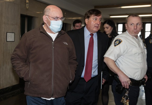 epa10398563 Former Trump Organization Chief Financial Officer Allen Weisselberg (L) arrives with his attorney Nicholas Gravante (C) for his sentencing at New York Supreme Court, in New York, New York, ...