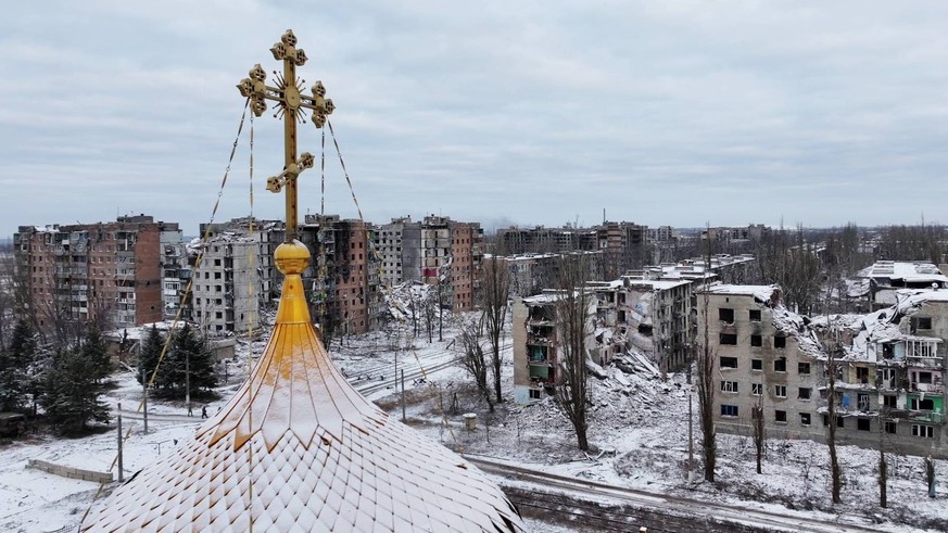 Russia Ukraine Military Operation Avdiivka 8624727 20.02.2024 In this handout photo released by the Russian Defence Ministry, a view shows residential buildings damaged by fighting amid Russia s milit ...