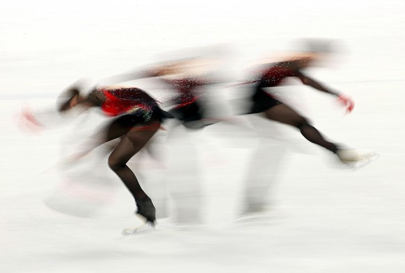 epa09734368 Kamila Valieva of Russia performs during the Women Single Skating - Free Skating of the Figure Skating Team Event at the Beijing 2022 Olympic Games, Beijing, China, 07 February 2022. EPA/H ...