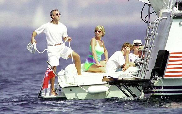 ST TROPEZ, FRANCE - JULY 17 1997: (FILE PHOTO) Diana, Princess of Wales and son HRH Prince William are seen holidaying with Dodi Al Fayed (not pictured) in St Tropez in the summer of 1997, shortly bef ...