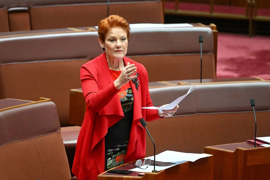 Pauline Hanson au Parlement, à Canberra.