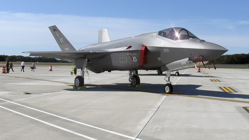 FILE - An F-35 fighter jet arrives at the Vermont Air National Guard base in South Burlington, Vt, Sept. 19, 2019. Swiss officials on Monday, Sept. 19, 2022 formally signed a procurement contract to a ...