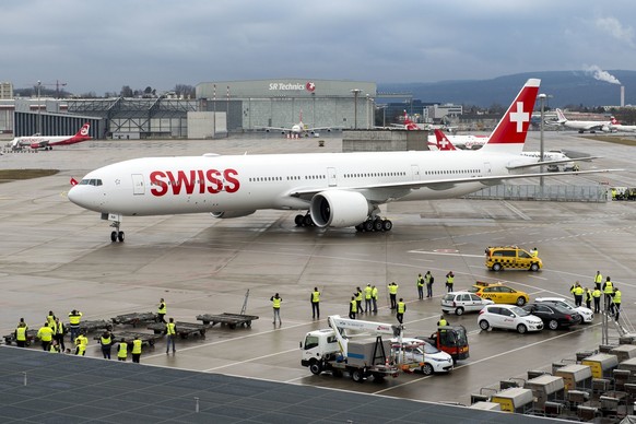 L&#039;un des Boeing 777 de Swiss à l&#039;aéroport de Zurich, en 2016.