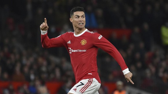 Manchester United&#039;s Cristiano Ronaldo during the English Premier League soccer match between Manchester United and Burnley at Old Trafford in Manchester, England, Thursday, Dec. 30, 2021. (AP Pho ...