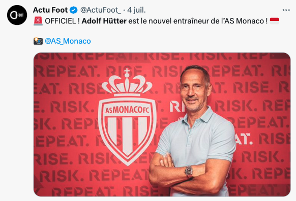 Adi Hütter s'est engagé jusqu'en juin 2025 à l'AS Monaco.