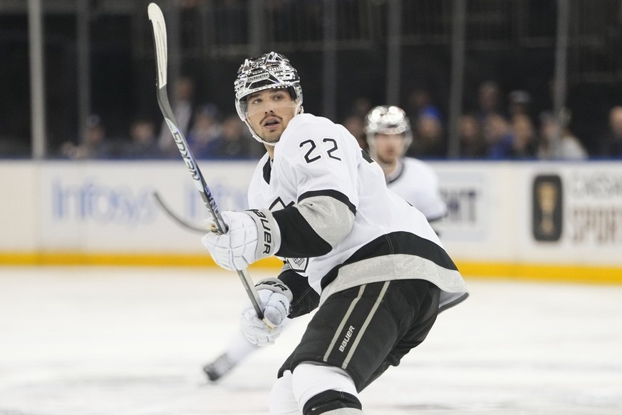 Los Angeles Kings&#039; Kevin Fiala (22) during the first period of an NHL hockey game against the New York Rangers Sunday, Feb. 26, 2023, in New York. (AP Photo/Frank Franklin II)