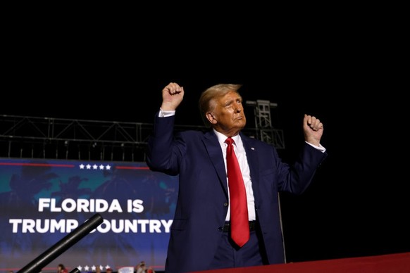 HIALEAH, FL - NOVEMBER 8: Former U.S. President Donald Trump holds a rally at The Ted Hendricks Stadium at Henry Milander Park on November 8, 2023 in Hialeah, Florida. Even as Trump faces multiple cri ...