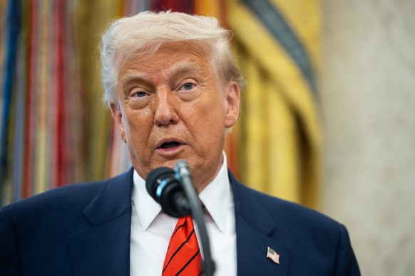 epa12078821 US President Donald Trump speaks during a swearing in ceremony for Special Envoy to the Middle East Steve Witkoff in the Oval Office of the White House in Washington, DC, USA, 06 May 2025. ...