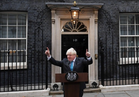 epa10163258 Outgoing British Prime Minister Boris Johnson makes a farewell speech at Downing Street in London, Britain, 06 September 2022. Johnson will formally relinquish his role to Queen Elizabeth ...