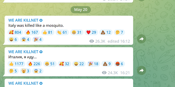 Les activistes de Killnet se vantent sur Telegram: «L'Italie a été achevée comme un moustique».