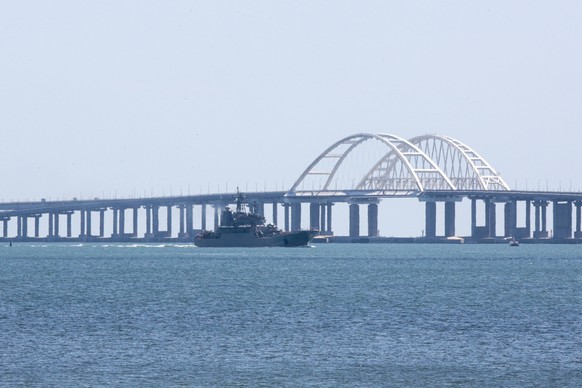 A Russian military large landing ship, which now transports cars and people between Crimea and Taman due to the Crimean Bridge connecting Russian mainland and Crimean peninsula over the Kerch Strait b ...