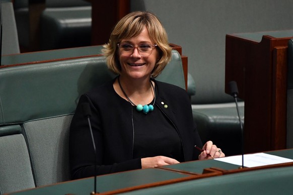 CANBERRA, AUSTRALIA - MARCH 23: Member for Warringah Zali Steggall during Members&#039; 90 second statements in the House of Representatives at Parliament House on March 23, 2021 in Canberra, Australi ...