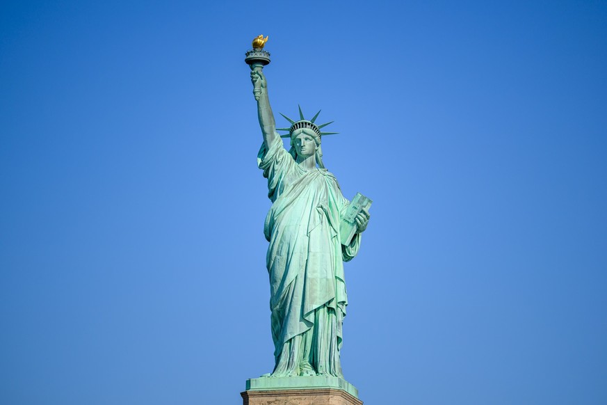 NEW YORK, NEW YORK - AUGUST 10: A view of the Statue of Liberty on August 10, 2024 in New York City. The statue was dedicated on October 28, 1886 as a gift to Americans by the French and sculpted by F ...