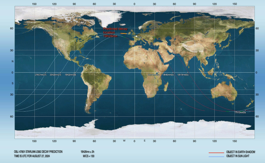 Karte Wiedereintritt Satellit