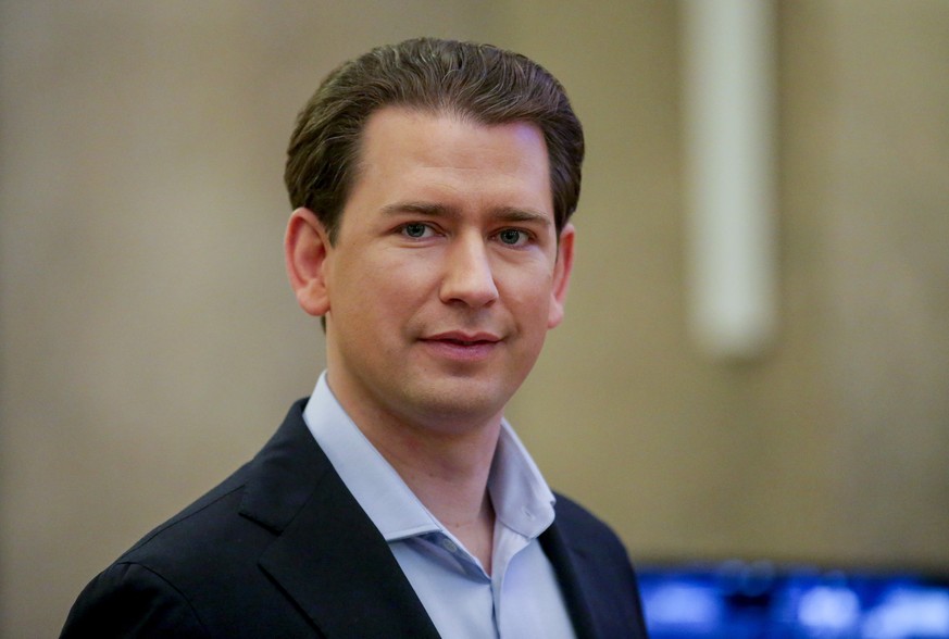 Former Austrian Chancellor Sebastian Kurz appears at court for the expected verdict of his trial in Vienna, Austria, Friday, Feb.23, 2024. Kurz is charged with having allegedly making false statements ...