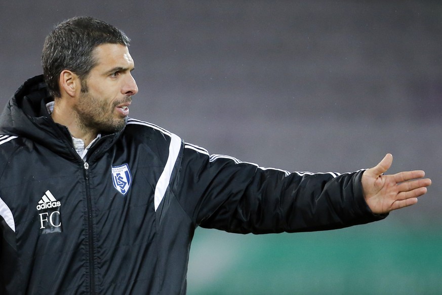 L&#039;entraineur lausannois Fabio Celestini lors de la rencontre de football de Challenge League entre le FC Lausanne-Sport, LS, et le Mont FC ce samedi 28 mars 2015 au stade de la Pontaise a Lausann ...
