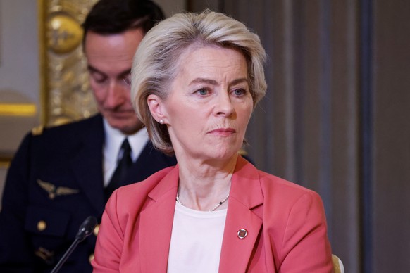 epa10966091 European Commission President Ursula von der Leyen attends an international humanitarian conference for the civilian population in Gaza, at the Elysee Presidential Palace in Paris, France, ...