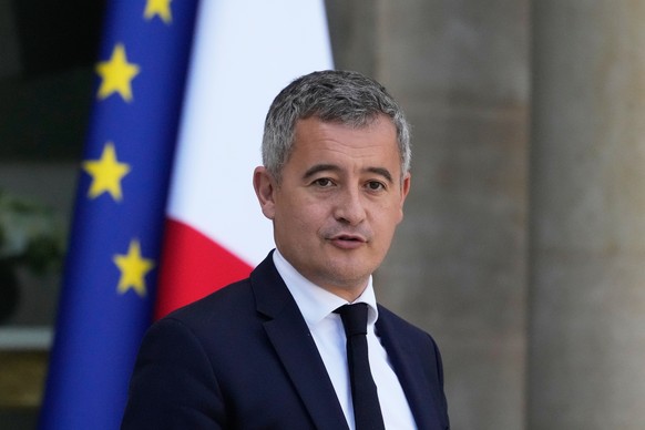 French Justice Minister Gerald Darmanin leaves the weekly cabinet meeting, Tuesday, Oct. 14, 2025 at the Elysee Palace in Paris. (AP Photo/Michel Euler)
France Politics
