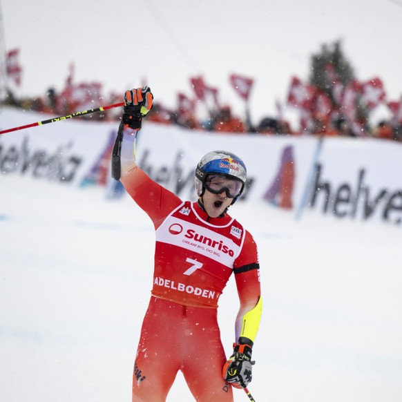 La joie de Marco Odermatt, auteur du meilleur temps de la 1re manche