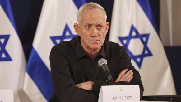 Israeli Defense Minister Yoav Galant attends a press conference in the Kirya military base in Tel Aviv, Israel, Saturday, Oct. 28, 2023. (Abir Sultan/Pool Photo via AP)