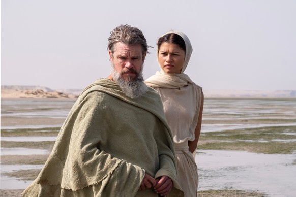 This image released by Universal Pictures shows Matt Damon as Odysseus, left, and Zendaya as Athen, in a scene from "The Odyssey." (Melinda Sue Gordon/Universal Pictures via AP)
Film Review  ...