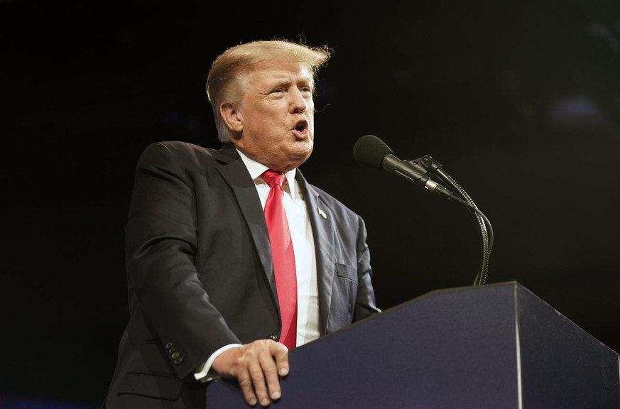 Former president Donald Trump speaks at the Conservative Political Action Conference (CPAC) Sunday, July 11, 2021, in Dallas. (AP Photo/LM Otero)