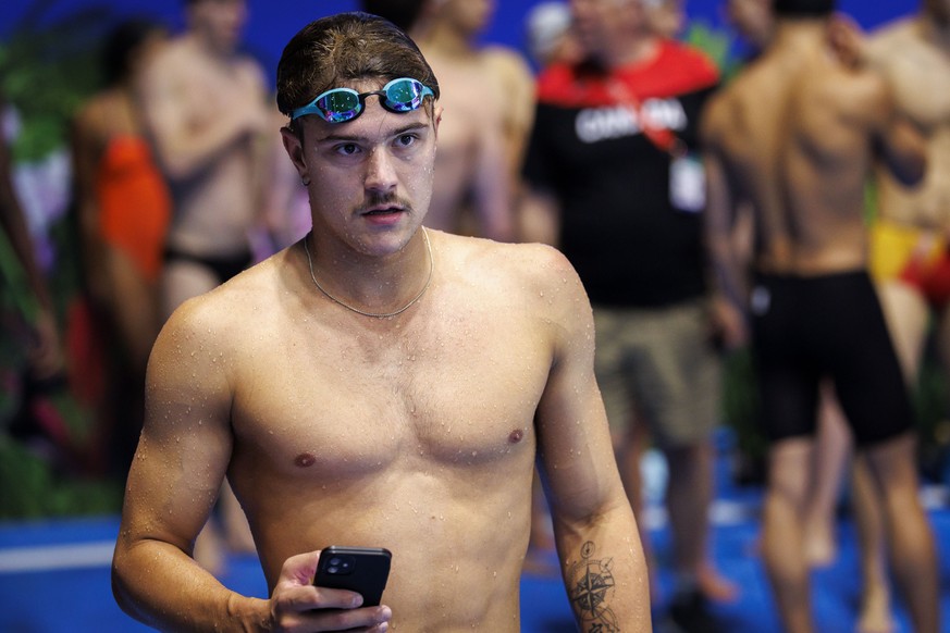 Swiss swimmer Gian-Luca Gartmann is pictured during a training session during the World Aquatics Swimming Championships (50m) in Singapore, Singapore, Friday, July 25, 2025. (KEYSTONE/Patrick B. Kraem ...