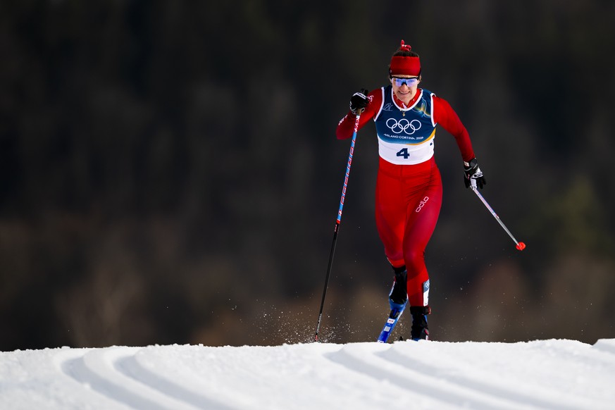 Nadine Faehndrich of Switzerland in action during the qualification of the women's Cross-Country Skiing Sprint Classic Qualification at the 2026 Olympic Winter Games in Tesero, Italy, on Tuesday, ...