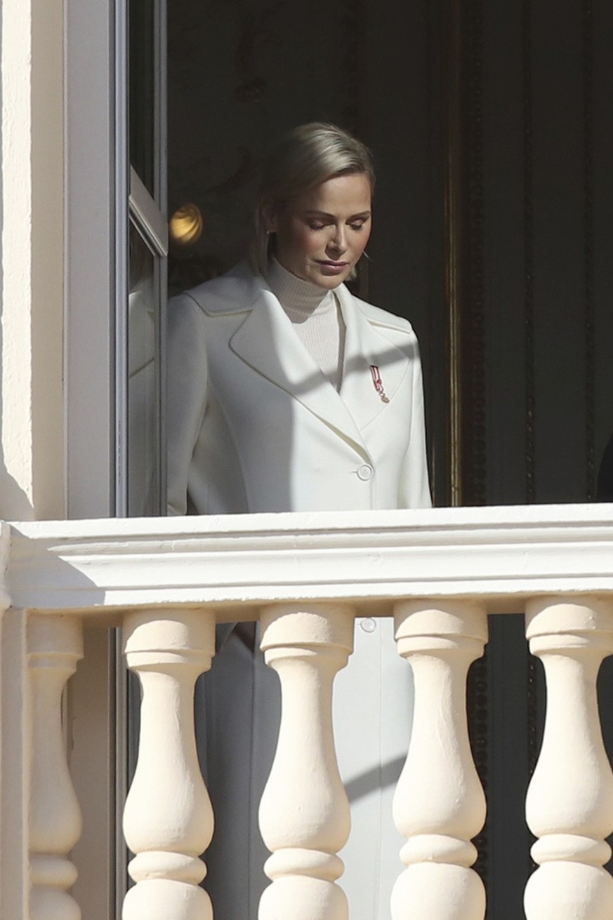 Princess Charlene during the ceremonies marking the National Day in Monaco, Tuesday, Nov.19, 2018. (AP Photo/Daniel Cole)