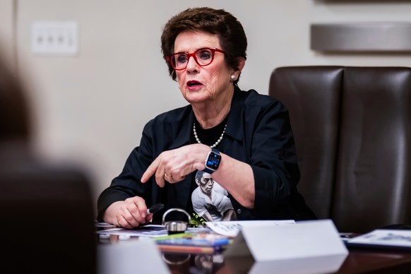 In this image provided the WTA, Billie Jean King speaks to WTA players, Friday, Aug. 22, 2025, at the USTA Billie Jean King National Tennis Center in New York. (WTA via AP)
US Open BJK Power Hour Tenn ...
