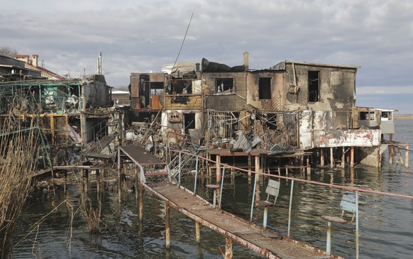 epa11045574 A view of damages at the site of an overnight drone attack at a cottage village near Odesa, South Ukraine, 27 December 2023 amid the Russian invasion. According to the Air Force Command of ...