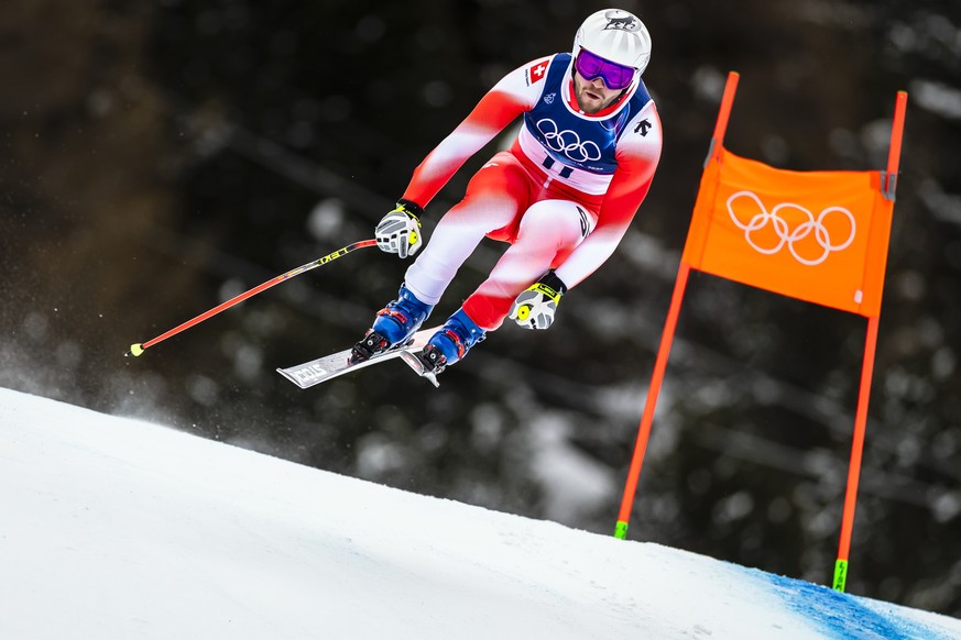 epa12704237 Switzerland's Alexis Monney during the men's first official alpine skiing downhill training at the 2026 Olympic Winter Games at the Stelvio Ski centre in Bormio, Italy, 04 Februa ...