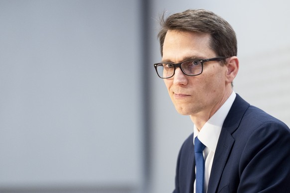Martin Schlegel, Praesident des Direktoriums der Schweizerischen Nationalbank (SNB), waehrend einer Medienkonferenz des Bundesrates zu den Massnahmen fuer die Bankenstabilit�t, am Freitag, 6. Juni 202 ...