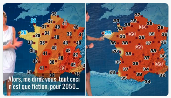 La carte imaginée par TF1 et, à droite, la situation en 2020 (déjà).