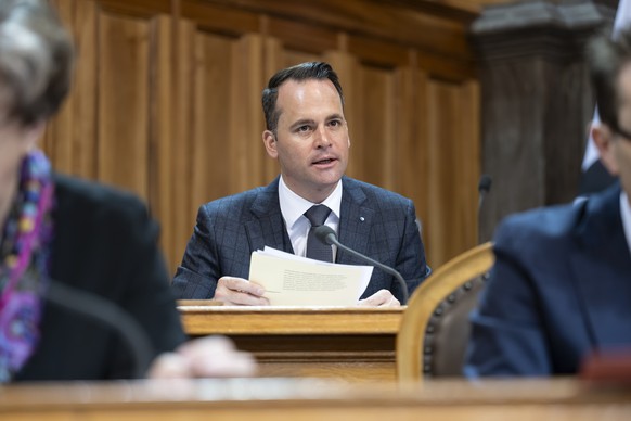 Staenderat Damian Mueller, FDP-LU, spricht waehrend der Fruehlingssession der Eidgenoessischen Raete, am Donnerstag, 29. Februar 2024 im Staenderat in Bern. (KEYSTONE/Anthony Anex)