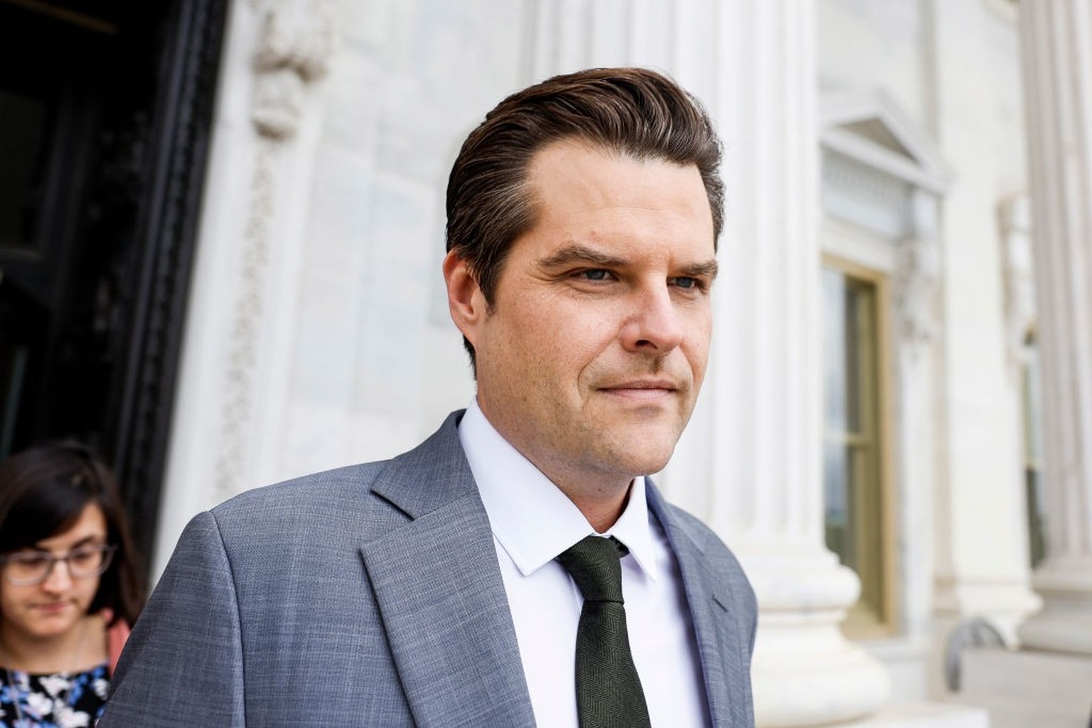 WASHINGTON, DC - SEPTEMBER 29: Rep. Matt Gaetz (R-FL) departs from the U.S. Capitol Building on September 29, 2023 in Washington, DC. The House of Representatives failed to pass a temporary funding bi ...