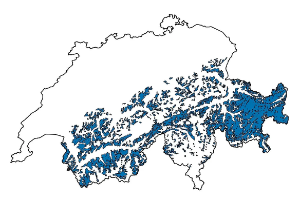 La répartition des lièvres variables en Suisse.