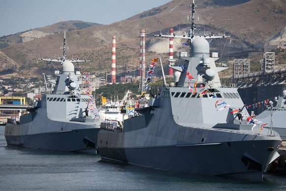 Russia&#039;s Black Sea Fleet warships take part in the Navy Day celebrations in the port city of Novorossiysk on July 30, 2023.