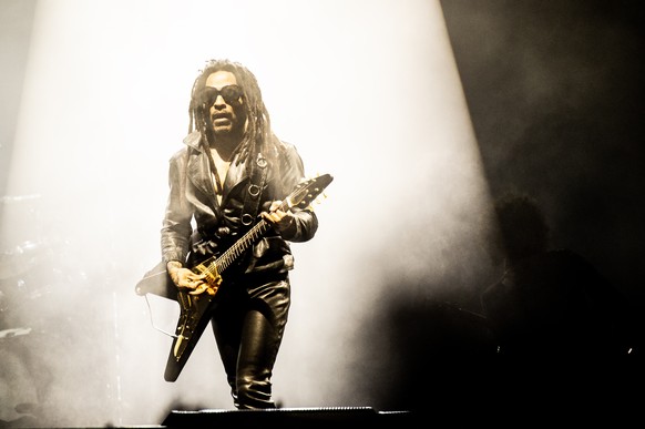 epa11447042 US singer-songwriter Lenny Kravitz performs on stage at the Tinderbox music festival in Odense, Denmark, early 30 June 2024. The festival runs from 27 to 29 June 2024. EPA/HELLE ARENSBAK D ...