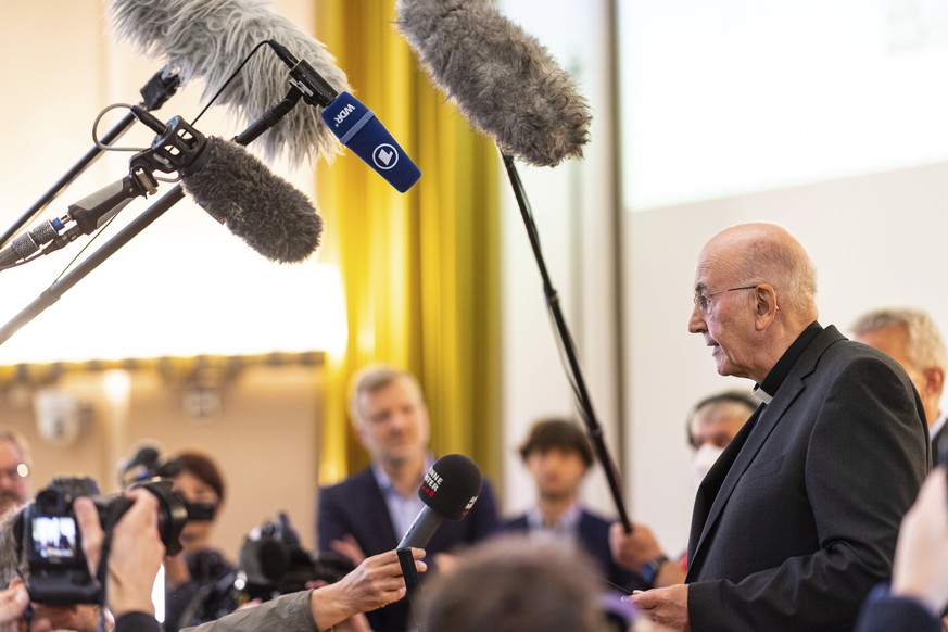 After the press conference to present the results of the study on abuse in the Diocese of Muenster, Felix Genn, Bishop of M&#039;nster speaks to the press in Muenster, Germany, Monday, June 13, 2022.  ...