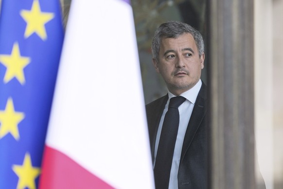 FILE - France&#039;s Justice minister Gerald Darmanin looks on as he leaves the weekly cabinet meeting, Wednesday, Feb. 19, 2025 at the Elysee Palace in Paris. (AP Photo/Thibault Camus, File)
France P ...